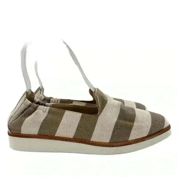 Dee Keller womens flats size 35.5 taupe cream canvas pointy to flatform loafers - Picture 3 of 12